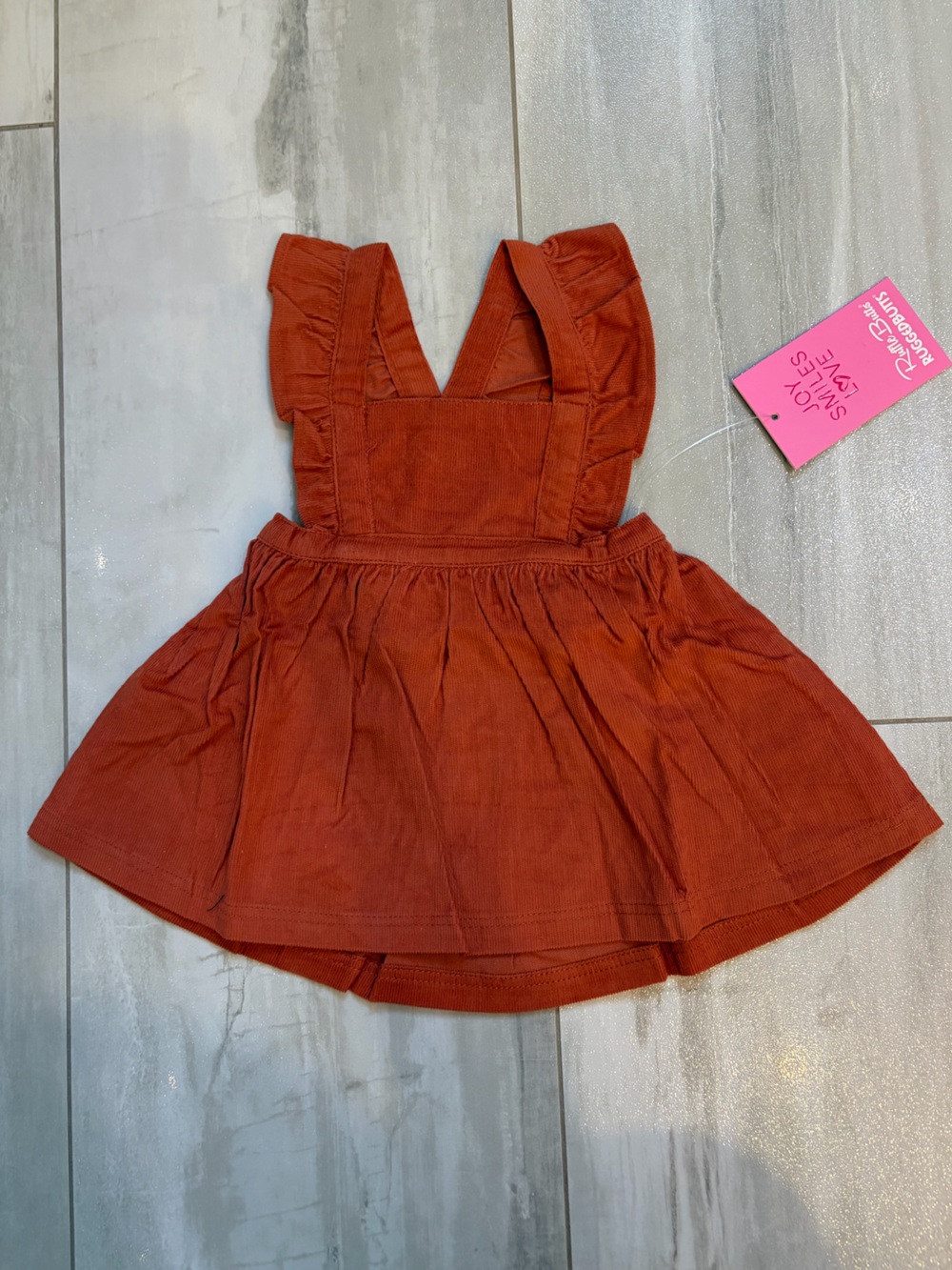 NWT RuffleButts Burnt Sienna Corduroy Crossback Ruffle Jumper Dress Girls 0-3M